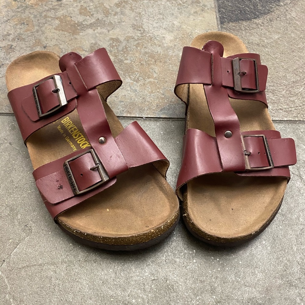 Red Leather Birkenstock Strap Sandal